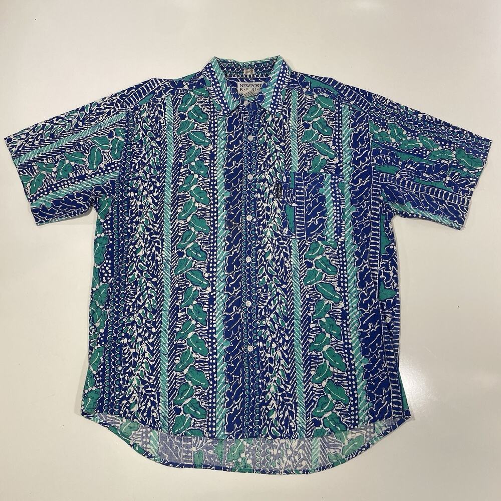 VTG 90's Newport Blue LOUD Green PEPPERS Blue ABSTRACT Skater Streetwear Shirt L